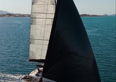 Lagoon 52F sailing gennaker aerial – Stay Salty Sailing, private crewed catamaran charter