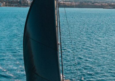 Lagoon 52F parasailor drone Kos – Stay Salty Sailing, private crewed catamaran charter