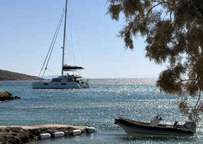 Lagoon 52F catamaran anchored beach tender – Stay Salty Sailing, private crewed catamaran charter