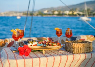 Aperitivo spritz sea view Kos – Stay Salty Sailing, private crewed catamaran charter
