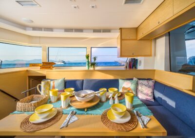 Lagoon 52F saloon dining caribbean signs – Stay Salty Sailing, private crewed catamaran charter
