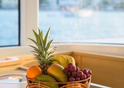 Fruit basket galley sea view – Stay Salty Sailing, private crewed catamaran charter
