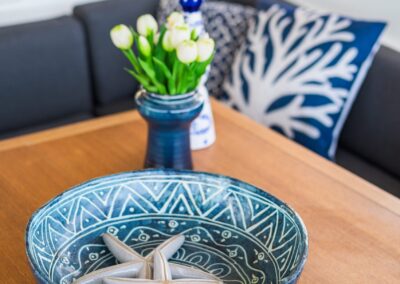 Saloon table decor starfish bowl – Stay Salty Sailing, private crewed catamaran charter