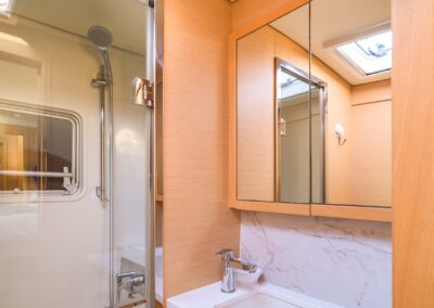 Lagoon 52F guest bathroom marble sink – Stay Salty Sailing, private crewed catamaran charter
